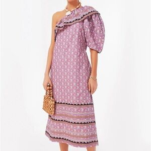 $350 SEA New York Lilac Perry Border Off Shoulder Tie Dress